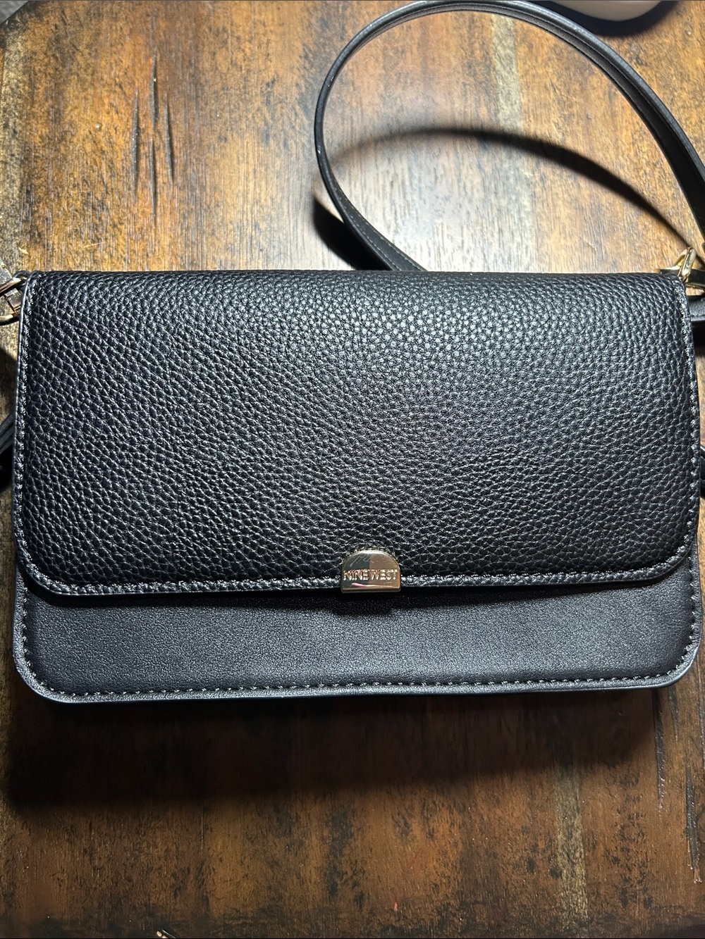 Nine West - Black Pebbled Leather Crossbody Bag